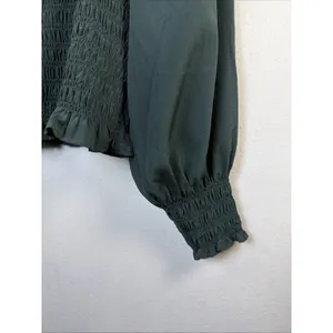 MADEWELL Womens large Lucie Bubble Sleeve Smocked Top Dark Green bohemian y2k thumbnail 4