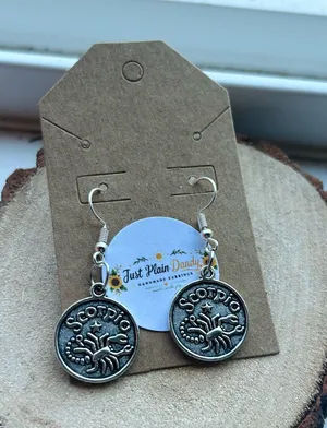 Silver Tone Scorpio Zodiac Charm Dangle Earrings Astrology Horoscope Jewelry NWT thumbnail 1
