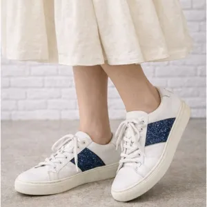 Tory Burch Carter Glitter Sneaker Women's Size 7M Lace Up White Blue thumbnail 1