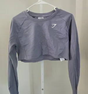 Gymshark Cropped Long Sleeve Top in Slate Gray thumbnail 1