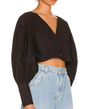 L'Academie The Angeline Top In Black-balloon Sleeves Revolve thumbnail 1