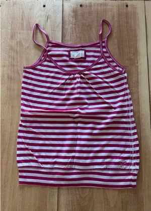 American Eagle Pink White Striped Cami Tank Top Small Y2K Spaghetti‎ Strap Logo thumbnail 1
