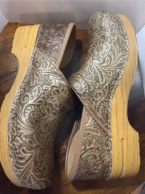Dansko Metallic Gold Floral Embossed Clogs thumbnail 7