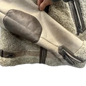 Ashley B Jacket Aviator Faux Shearling Cropped Zippers Biker Moto Beige‎ Size M thumbnail 11