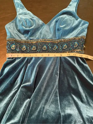 Lucci Lu V-Neck Teal Velvet Mini Dress with Beaded Waist size 4 NWT* thumbnail 9