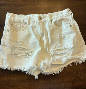 American Eagle Jean Shorts Women’s 4 Hi-Rise Festival Midi White Denim Cutoff thumbnail 1