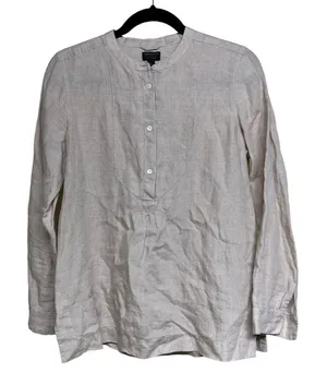 J.Crew Baird McNutt Linen Tunic Style Long‎ Sleeve Shirt Beige Women’s Size 4 thumbnail 1