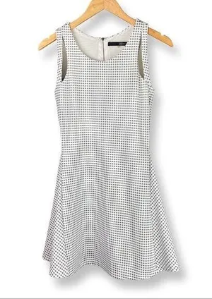 Sugar Lips Sleeveless Skater Mini Dress Textured Check Print Blue White Spring Summer Small thumbnail 1