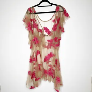 For Love & Lemons Paradise Pink Orchid Mini Dress Women's Sheer Size Medium thumbnail 3