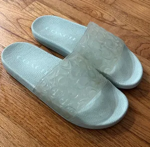 Coach Light Blue Signature Embossed Slide Sandals with Clear Jelly Strap size 10 thumbnail 1