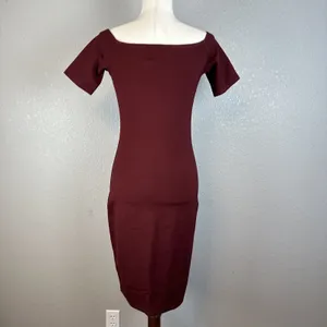 Reformation Bodycon Square Neck Mini Dress Size M Maroon Wine Red‎ Short Sleeve thumbnail 4