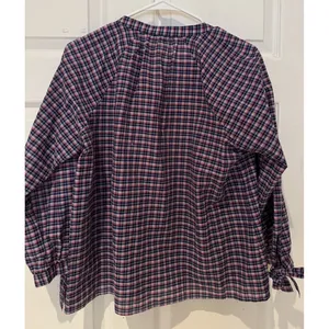 NWT Madewell Tie Sleeve Popover Top Cotton LINEN Blend Plaid‎ Size M OLDSTOCK thumbnail 4