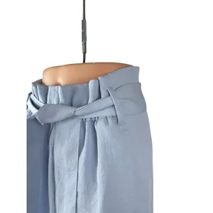 Aritzia Wilfred Women's Blue High Rise Belted Wide Leg Bermuda Paperbag Shorts 4 thumbnail 3