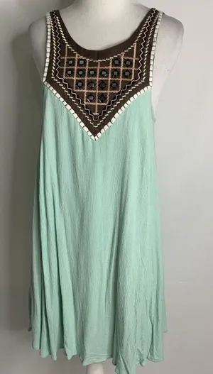 Umgee Sleeveless Mint Green Bead & Metallic Detail Short Shift Dress S thumbnail 1