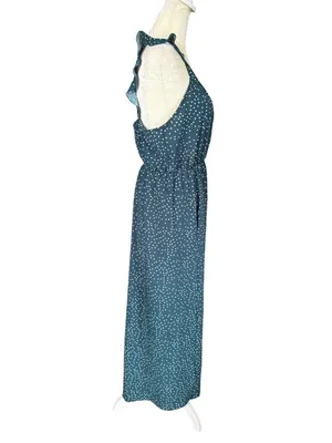 SHEIN maxi dress green and white polka dot v-neck flutter straps size medium thumbnail 3