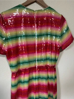 💗🆕J. Crew Watermelon Sequin Pink Multi-Stripe Midi Short Sleeve Dress✨NWT✨ thumbnail 10