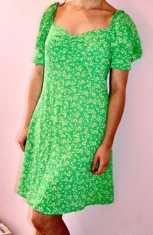 QUIZ Puff sleeve Floral green dress sundress thumbnail 1