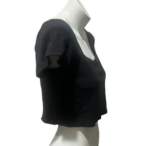 Madewell Womens Cropped T-Shirt Size M Black Solid Scoop Neck Short Sleeve thumbnail 5