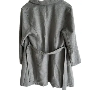 Harvé Benard Preppy Grey Wool Blend Tie Wrap Trench Coat Size Women's Medium thumbnail 3
