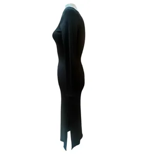 WHBM FORME Black Rib Midi Bodycon Cutout Cocktail Dress sz LRG LBD nwot thumbnail 5
