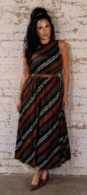 Vintage Positive Attitude Striped Maxi Dress | Size 12 thumbnail 1