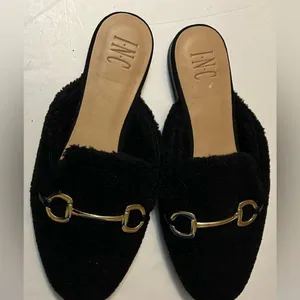 INC Women's black Faux-Shearling Mules size 9 thumbnail 1