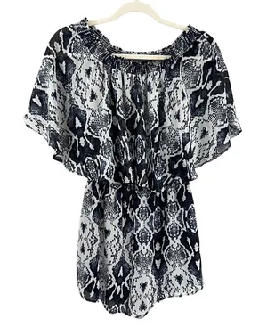 Show Me Your Mumu Romper Womens Medium Blue White Great Snakeskin Rosarita thumbnail 1