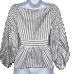 EXPRESS Belted Wrap Tie Top 3/4" Balloon Sleeves Cerulean Blue & White‎ NWOT S thumbnail 6