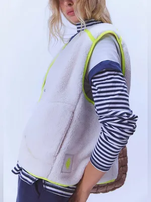 NWT Free People FP Movement Keep It Cozy Fleece Vest- ivory white yellow - small thumbnail 6