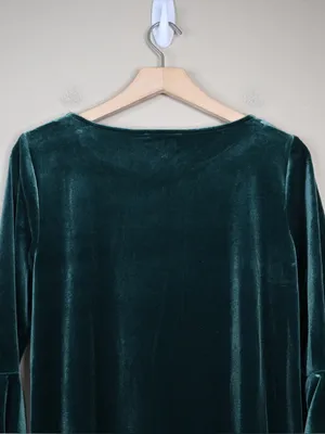 MSK Women's M Dark Green Velvet Bell Sleeve Lined Shift Dress thumbnail 4