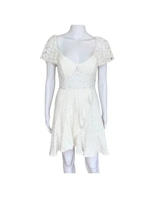 Flirty Daisy Floral Flutter Sleeve A-Line Boho Mini Dress White Size Large NWT thumbnail 5