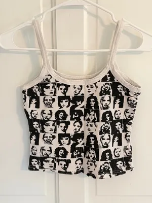 Edikted Graphic Faces Ribbed Crop Tank Top Black White‎ Y2K Size Small thumbnail 2