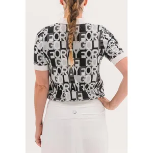 Foray Golf Knit Polo Women XS Black White Logo Print Short Sleeve Cotton Sweater thumbnail 3