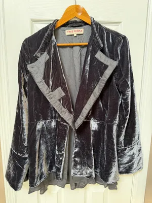 Free People Military Victorian Jacket Goth Dark Gray Velvet Intricate Buttons S thumbnail 5