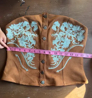 Lucky and Blessed Camel Suede Floral Embroidered Western Corset Top (Size S-XL) thumbnail 4