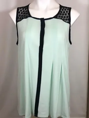 Elle pastel green black sleeveless lace top thumbnail 1