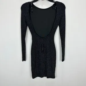 Lulus Gift of Love Black and Silver Backless Long Sleeve Bodycon Dress XS NWT thumbnail 8