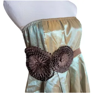 Womens Ryu Anthropologie Tafetta Irridescent Sheen Beige Strapless Dress - Sz L thumbnail 2