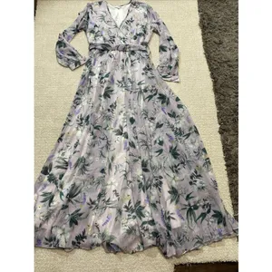 Ivy City Co Sweet Caroline Floral Maxi Dress Size M Lavender Wrap Smocked Sleeve thumbnail 15