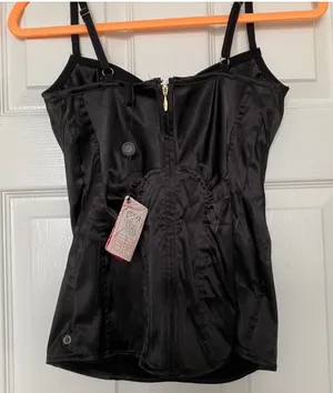 NWT Vintage drop Waist Black Corset Top with adjustable straps thumbnail 2