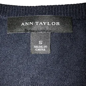 Ann Taylor Cardigan Sweater Womens S Used Navy with Black Lace Front thumbnail 8