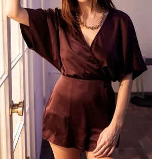 Urban Outfitters Satin V-Neck Wrap Front Romper 437 thumbnail 1