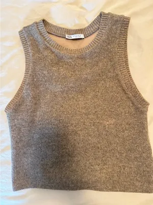 Zara heathered oatmeal sleeveless top thumbnail 1