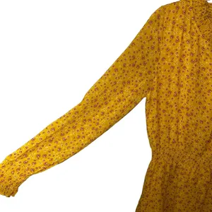 NWT‎ Time & Tru Mustard Yellow Floral Midi Dress Smocked Waist Long Sleeve Dress thumbnail 4