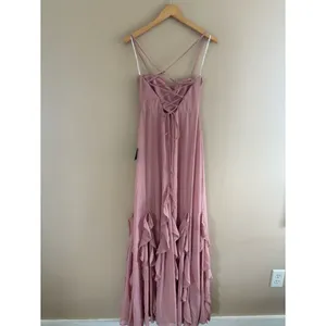 Lulus Priela Pink Ruffled Lace-Up Maxi Dress Size Medium NWT Whimsical Formal thumbnail 5