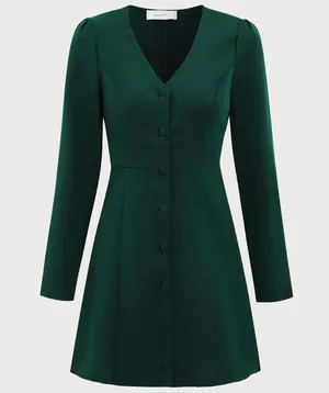 RIHOAS The Green V Neck Button Shirt Mini Dress S thumbnail 7
