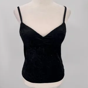 One Step Up Y2K Black Velvet Cami Tank Top Formed Cups Vintage 90s Whimsigoth Sexy Large thumbnail 2