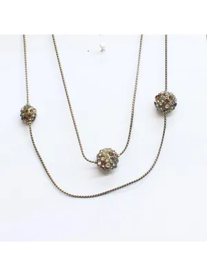 NWT Chico's Long Crystal Bead Station Wrap Necklace Brass Yellow / Orange 52" thumbnail 2