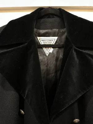 Marvin Richards Vintage Long Wool Coat Double Breasted Black Fur Collar Size 2 thumbnail 4