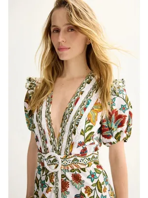 FARM Rio Botanicals Belted Midi Dress in Small Womens Cotton Poplin Floral thumbnail 5